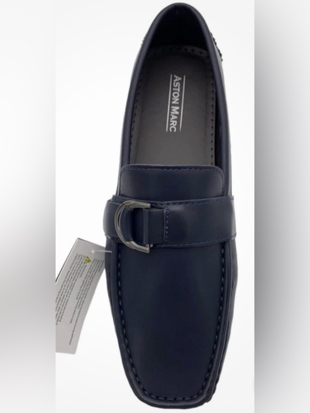 Aston Marc Men’s Navy Leather Buckle Slip-On Loafers